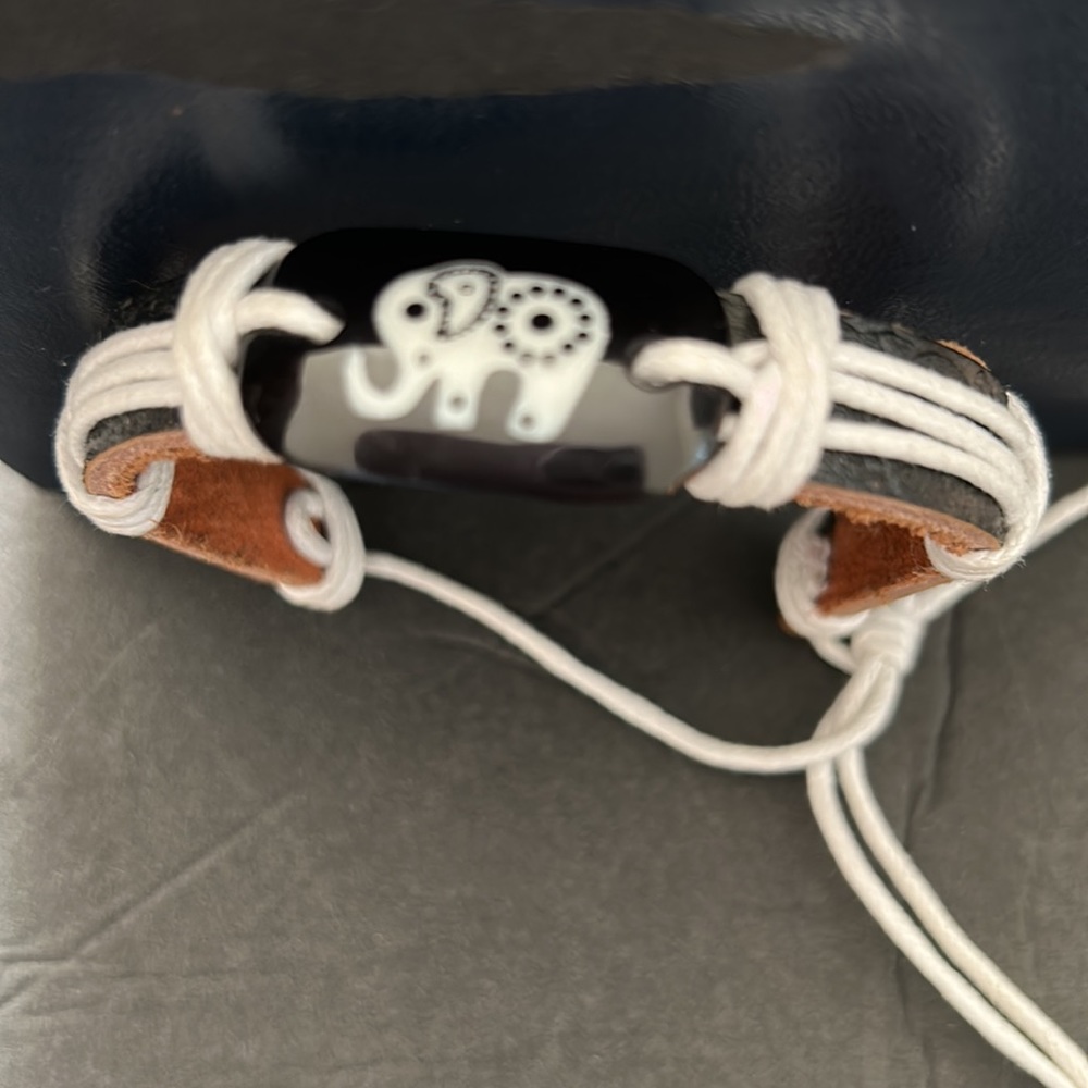 LEATHER  & GLASS ELEPHANT BRACELET  WORN ONCE